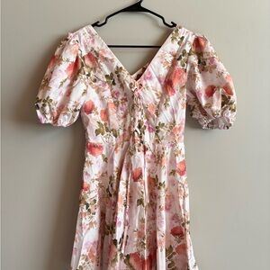 SHEIN Pink and Green Floral Midi Dress